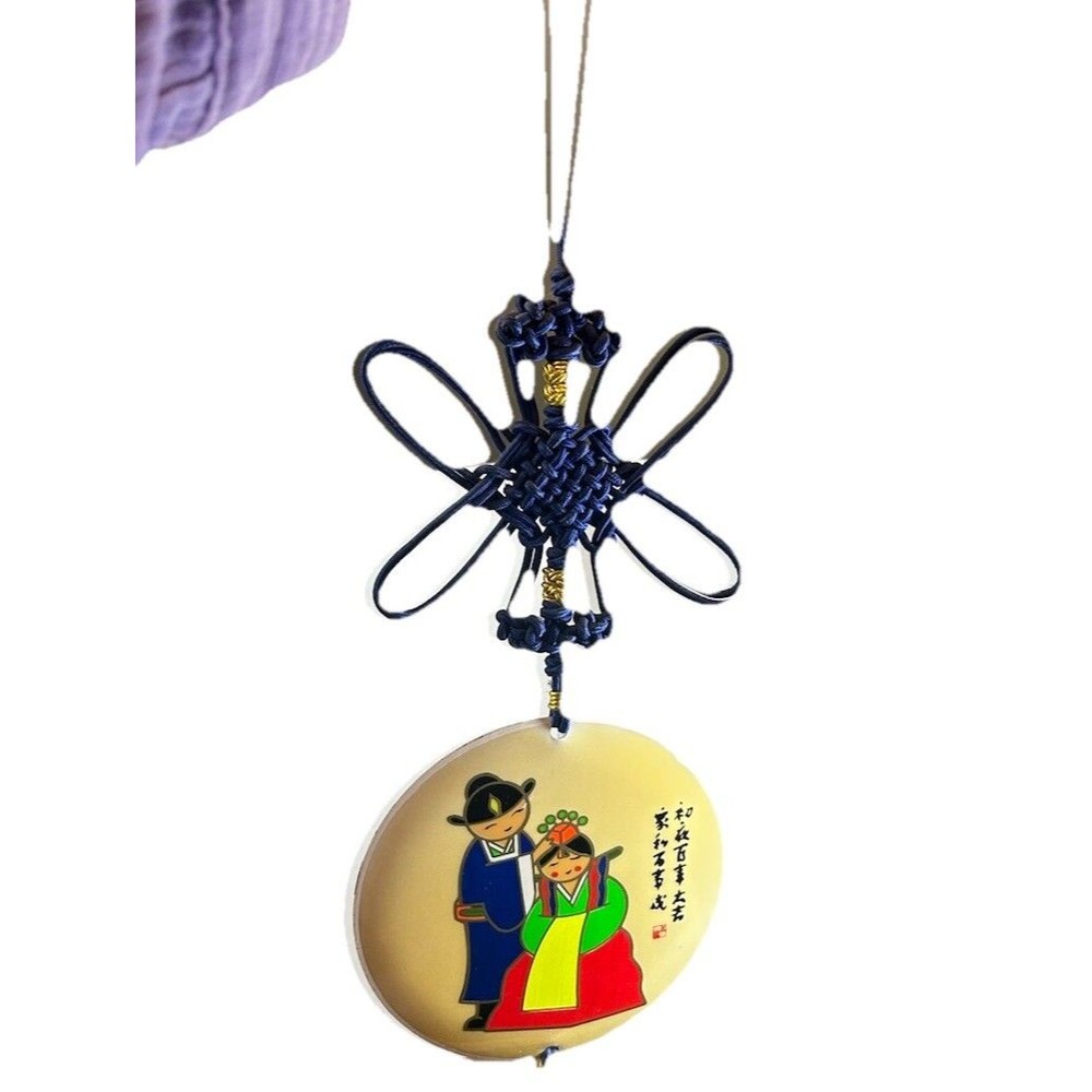 Korean Wedding Knot Tassel Hanging Ornament Medallion Decor 20” Blue Vintage - Picture 11 of 11